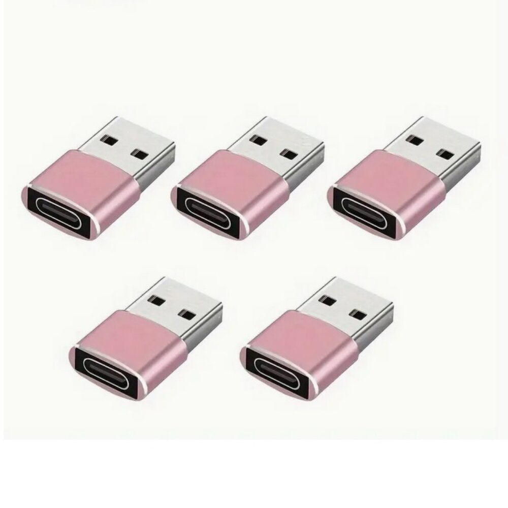 NWT Pink USB to USB Type-C Adapter Converter Silver Type C Backup Device Plug